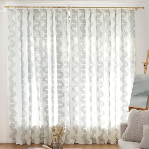 TWOPAGES Linen Pinch Pleated Semi Sheer Curtain,Grey,36Wx108L,1 Panel