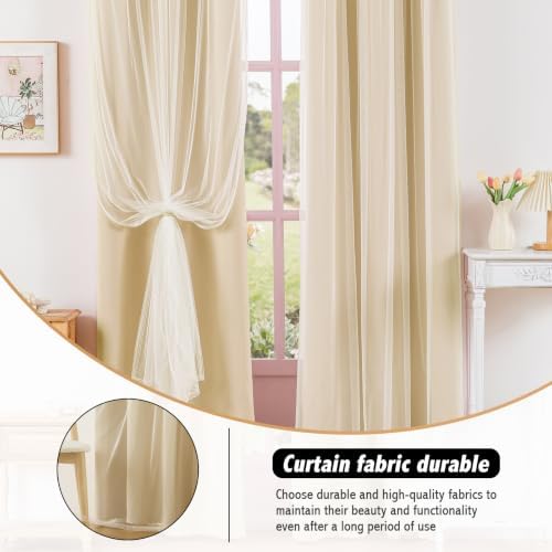 Anytime Double Layer Blackout Curtains 2 Panels,35Wx84L,Cream