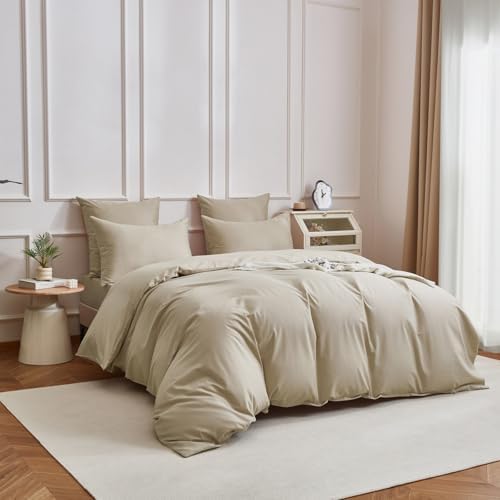Taupe Duvet Cover Set Queen Size 100% Cotton Soft Percale Bedding