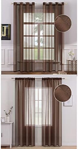 MIULEE 2 Panels Chocolate Brown Semi Sheer Window Treatment Curtains