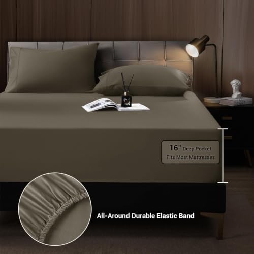 Shilucheng 4 Piece Queen Sheet Sets, Cooling Sheets, Taupe