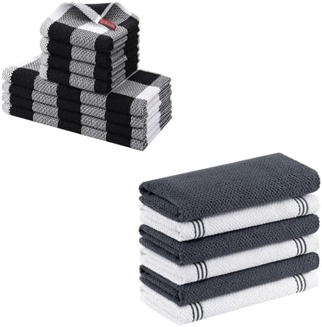 Homaxy Kitchen Towels and Dishcloths Set, 12 x 12 and 13 x 28 Inches