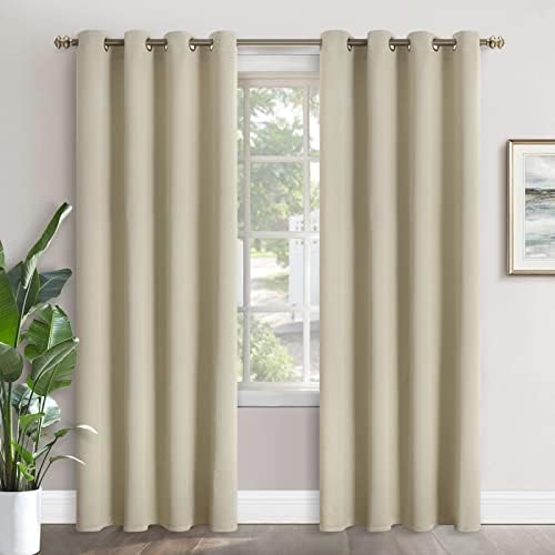 YoungsTex Beige Blackout Curtains for Bedroom, 84 Inch Darkening