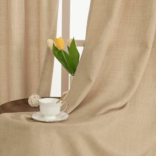 LAMIT Light Filtering Natural Linen Curtains for Living Room 84 Inch