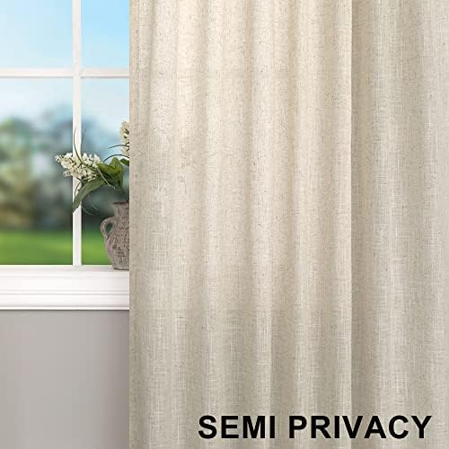 Flax Linen Curtains 84 Inch Length for Living Room 2 Panel Back Tab