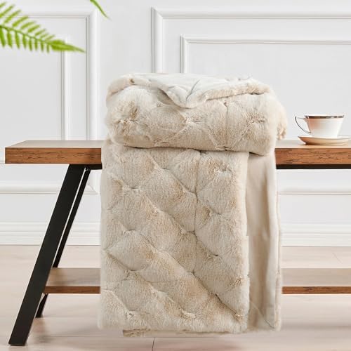 Home Soft Things Jacquard Rabbit Faux Fur Throw Blanket, 50"x60"