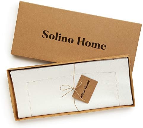 Solino Home 100% Linen Table Runner Ivory, Classic Hemstitch