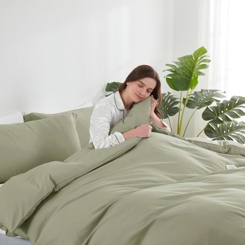 Hearth & Harbor Light Sage Duvet Cover King Size, 3 Piece Bedding Set