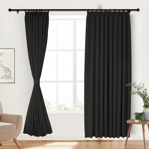 Frelement Pinch Pleated Chenille Curtains 2 Panels 100% Light Blocking