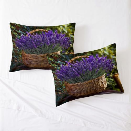 Queen Duvet Cover Set Plants and Floral Lavender Bedding with