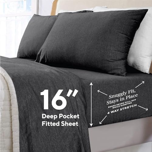 Sleepdown Jersey Sheet Set - Charcoal, King (4 Piece)