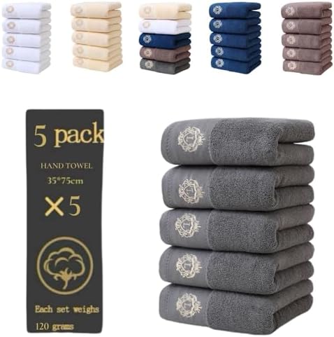 5 Piece Towel Set, Cotton, Perfect Everyday Shower Light Weight, Quick