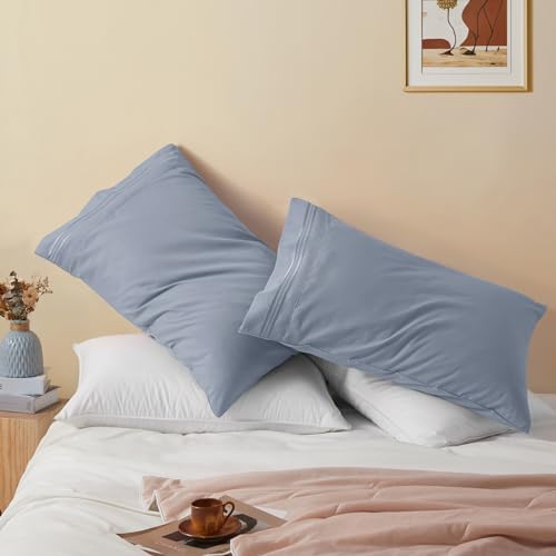 Vonty 2 Pack Grey Standard Pillowcases, 20x26, 1800 Microfiber