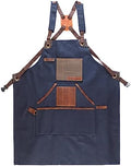 Cross Back Canvas Aprons With Pockets |Adjustable Leather Strap|Work