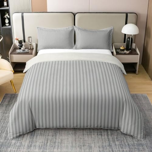 jejeloiu Stripes Duvet Cover 100% Cotton King Size Gray Stripes