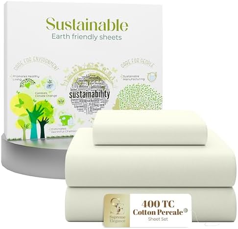 SUPREME ELEGANCE Cotton Twin Size Sheets Set Light Ivory True Grip
