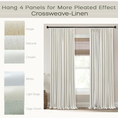 108 Inch Pinch Pleated Blackout Linen Curtains, 9FT Long Floor to