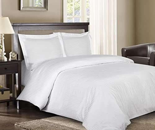 Precious Star Linen 100% Cotton White Striped Duvet Cover Set
