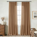 Brown Pinch Pleated Long Linen Curtains 96 inch Length 2 Panels Set
