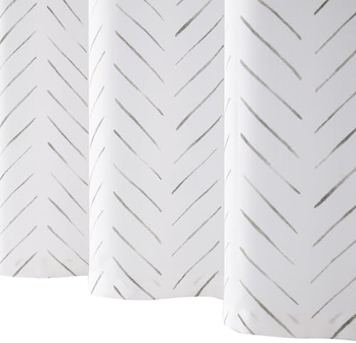 jinchan Taupe Grey and White Shower Curtain Inky Herringbone Chevron