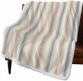 Fleece Sherpa Bed Blankets, Brown Gray Striped Microfiber Plush