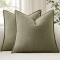 ANRODUO Decorative Linen Pillow Covers 22x22 Light Olive Green Pack of
