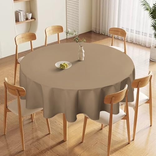 Round Tablecloth, Solid Plain Beige Table Cloth Washable Table Cover