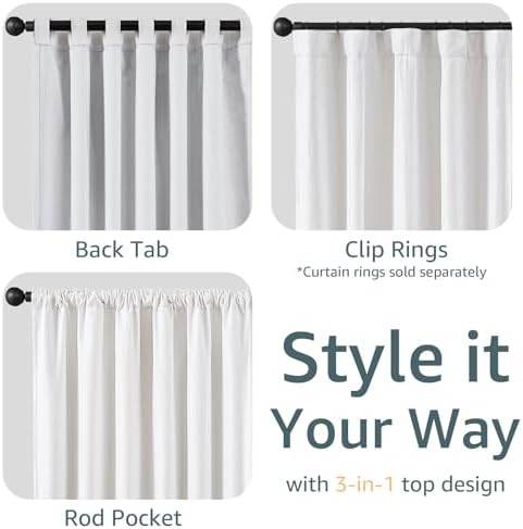 jinchan Linen Textured White Blackout Curtains Back Tab 63 Inches 2