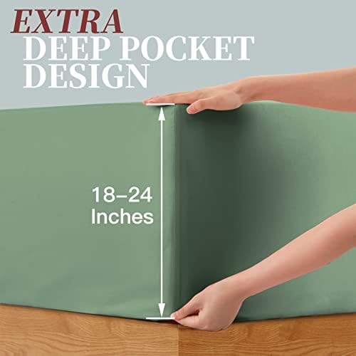 Manyshofu Sage Green Cal King Extra Deep Fitted Sheet, 24 Inch Pocket
