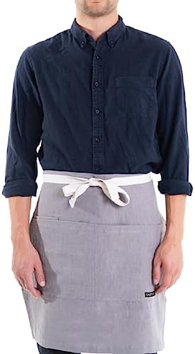 Caldo Linen Bistro Cafe Apron - Professional Grade with Pockets, Half