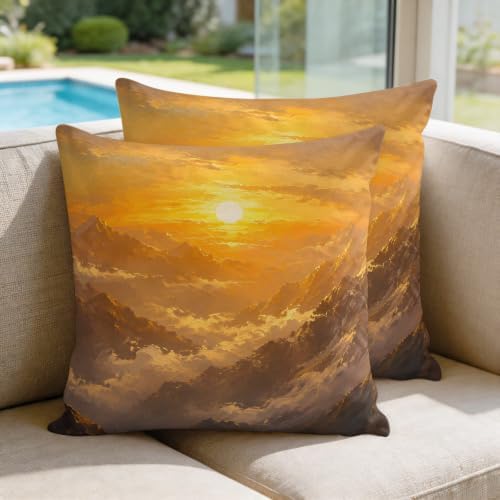 24 x 24 Pillow Covers Set of 2, Mountain Landscape Decorative Throw