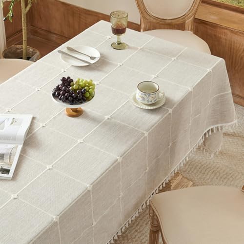 Beydodo Table Cloth Covers Round 70 inch, Linen Look with Embroidered