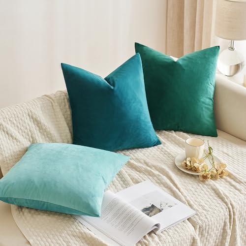 MIULEE Velvet Throw Pillow Covers 20x20 Inch Pack of 2 Teal