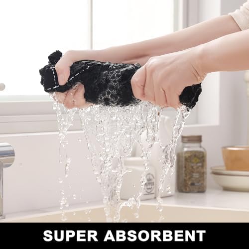 Homaxy Cotton Terry Kitchen Towels and Dishcloths Set of 12, Black