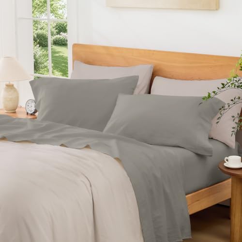 Andency Solid Dark Grey King Size Cotton Sateen Sheets Set Soft
