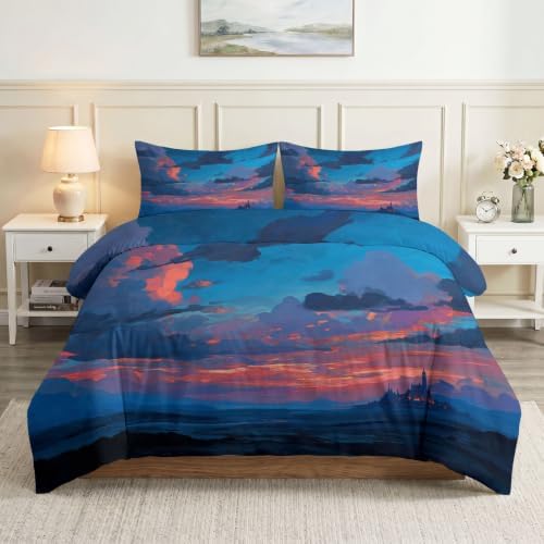King Duvet Cover Set Natural Scenery Clouds and Sunset Bedding with