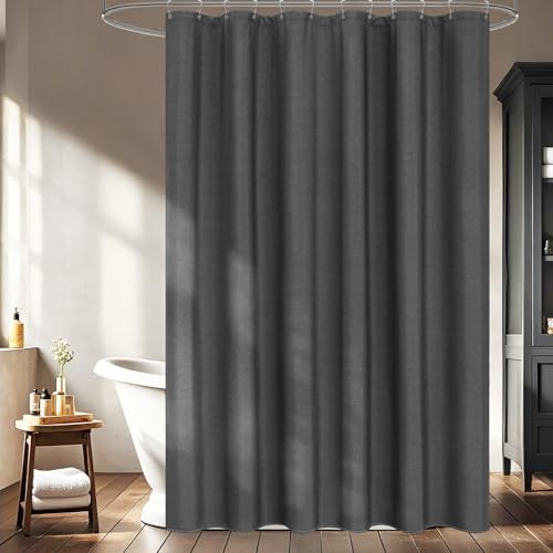 Seenus Rustic Country Linen Look Shower Curtain Charcoal Grey