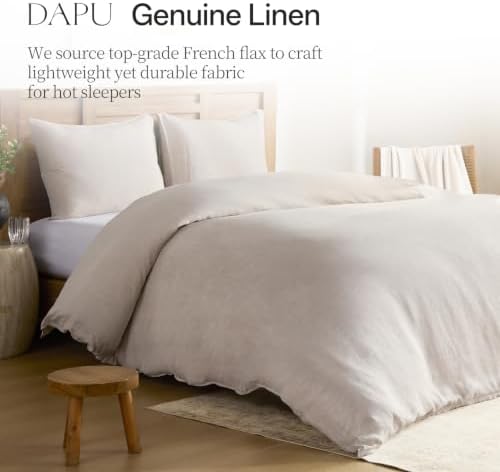 DAPU 100% French Linen Duvet Cover 3Pcs Set, 170GSM Linen Bedding, Cal