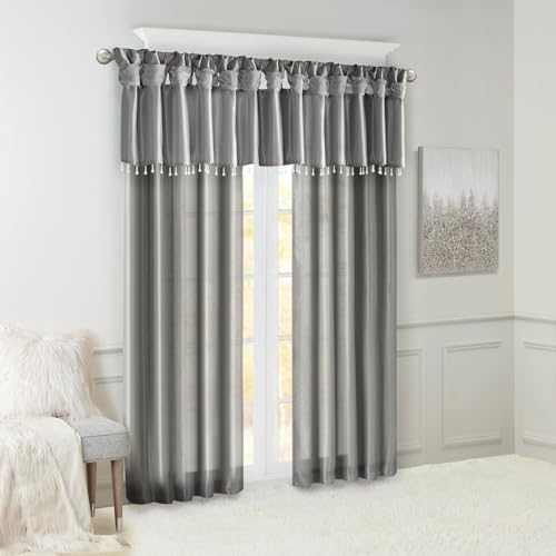 Twist Tab Lined Window Curtain Panel Charcoal 50x120