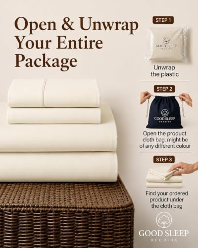 100% Cotton Split King Sheets Sets for Adjustable Bed, 5 Piece, Ivory