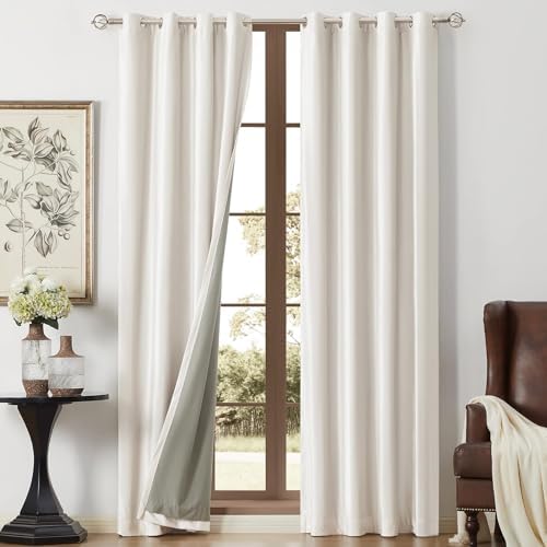BULBUL 100% Blackout Velvet Curtains for Living Room 2 Panels, Cream