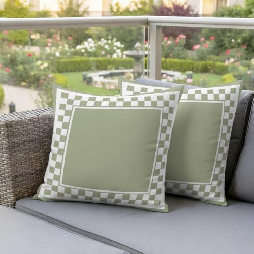 Outdoor Pillow Covers 18 x 18 Inches, Sage Green Geometric Waterproof