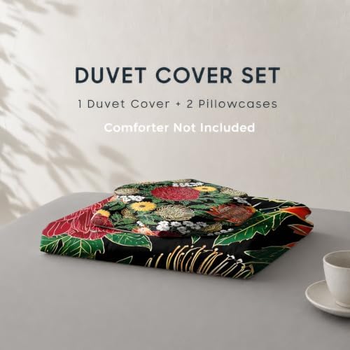 Boho Floral Duvet Cover King Size, Sage Green Leaves Botanical Bedding