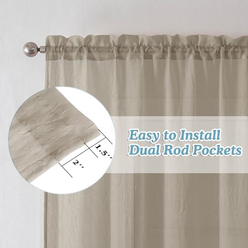 Chyhomenyc Crushed Sheer Taupe Curtains 63 Inch Length 2 Panels, Light