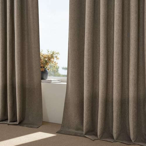 2 Panels Dark Brown Pinch Pleated Linen Curtains 96 Inches Long