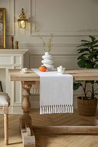ZeeMart White Table Runners 90 Inches Long, Burlap Linen Style Rustic