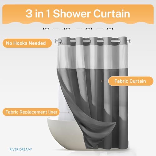 River Dream Heavyweight Waffle No Hook Shower Curtain with