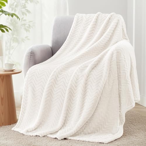 Exclusivo Mezcla Large Fleece Throw Blanket for Couch, Sofa, Ivory