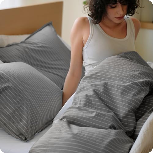 Bedsure PureWoven Striped Duvet Cover Set Linen‐Like, King Size, 3-PC