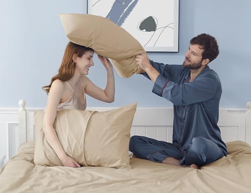 Pillow Cases King Size 100% Cotton Percale Set of 2, Sandshell